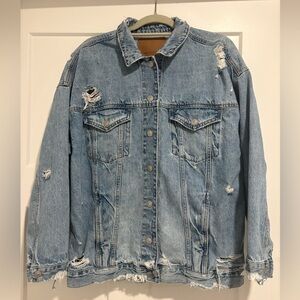 American Eagle Oversized Distressed Denim Jacket, Size Large